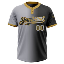 Laden Sie das Bild in den Galerie-Viewer, Uksn Individuelles Schwarz Grau-Altgold Farbverlauf-Mode Zweiknopf Unisex Softball-Trikot

