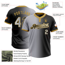 Laden Sie das Bild in den Galerie-Viewer, Uksn Individuelles Schwarz Grau-Altgold Farbverlauf-Mode Zweiknopf Unisex Softball-Trikot
