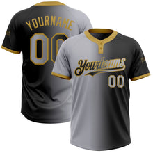 Laden Sie das Bild in den Galerie-Viewer, Uksn Individuelles Schwarz Grau-Altgold Farbverlauf-Mode Zweiknopf Unisex Softball-Trikot
