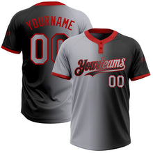 Laden Sie das Bild in den Galerie-Viewer, Uksn Individuelles Schwarz Grau-Rot Farbverlauf-Mode Zweiknopf Unisex Softball-Trikot
