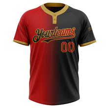 Laden Sie das Bild in den Galerie-Viewer, Uksn Individuelles Schwarz Rot-Altgold Farbverlauf-Mode Zweiknopf Unisex Softball-Trikot
