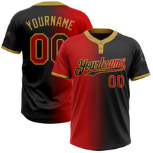 Laden Sie das Bild in den Galerie-Viewer, Uksn Individuelles Schwarz Rot-Altgold Farbverlauf-Mode Zweiknopf Unisex Softball-Trikot
