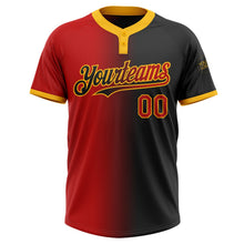 Laden Sie das Bild in den Galerie-Viewer, Uksn Individuelles Schwarz Rot-Gold Farbverlauf-Mode Zweiknopf Unisex Softball-Trikot
