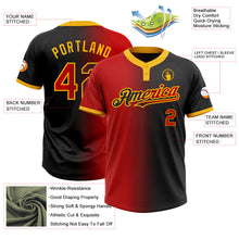 Laden Sie das Bild in den Galerie-Viewer, Uksn Individuelles Schwarz Rot-Gold Farbverlauf-Mode Zweiknopf Unisex Softball-Trikot
