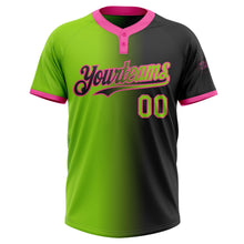 Laden Sie das Bild in den Galerie-Viewer, Uksn Individuelles Schwarz Neongrün-Pink Farbverlauf-Mode Zweiknopf Unisex Softball-Trikot
