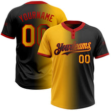 Laden Sie das Bild in den Galerie-Viewer, Uksn Individuelles Schwarz Gold-Rot Farbverlauf-Mode Zweiknopf Unisex Softball-Trikot
