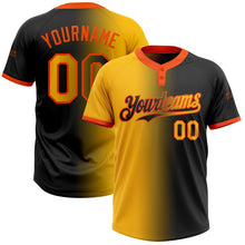 Laden Sie das Bild in den Galerie-Viewer, Uksn Individuelles Schwarz Gold-Orange Farbverlauf-Mode Zweiknopf Unisex Softball-Trikot
