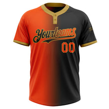 Laden Sie das Bild in den Galerie-Viewer, Uksn Individuelles Schwarz Orange-Altgold Farbverlauf-Mode Zweiknopf Unisex Softball-Trikot
