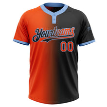 Laden Sie das Bild in den Galerie-Viewer, Uksn Individuelles Schwarz Orange-Hellblau Farbverlauf-Mode Zweiknopf Unisex Softball-Trikot
