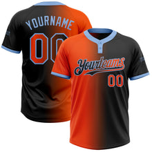 Laden Sie das Bild in den Galerie-Viewer, Uksn Individuelles Schwarz Orange-Hellblau Farbverlauf-Mode Zweiknopf Unisex Softball-Trikot
