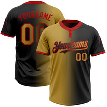 Laden Sie das Bild in den Galerie-Viewer, Uksn Individuelles Schwarz Altgold-Rot Farbverlauf-Mode Zweiknopf Unisex Softball-Trikot

