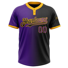 Laden Sie das Bild in den Galerie-Viewer, Uksn Individuelles Schwarz Violett-Gold Farbverlauf-Mode Zweiknopf Unisex Softball-Trikot
