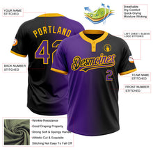 Laden Sie das Bild in den Galerie-Viewer, Uksn Individuelles Schwarz Violett-Gold Farbverlauf-Mode Zweiknopf Unisex Softball-Trikot
