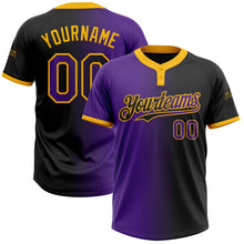 Laden Sie das Bild in den Galerie-Viewer, Uksn Individuelles Schwarz Violett-Gold Farbverlauf-Mode Zweiknopf Unisex Softball-Trikot
