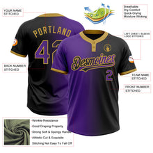 Laden Sie das Bild in den Galerie-Viewer, Uksn Individuelles Schwarz Violett-Altgold Farbverlauf-Mode Zweiknopf Unisex Softball-Trikot
