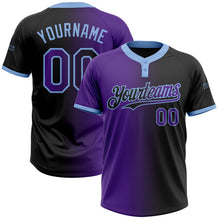 Laden Sie das Bild in den Galerie-Viewer, Uksn Individuelles Schwarz Violett-Hellblau Farbverlauf-Mode Zweiknopf Unisex Softball-Trikot

