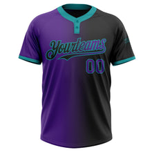 Laden Sie das Bild in den Galerie-Viewer, Uksn Individuelles Schwarz Violett-Petrol Farbverlauf-Mode Zweiknopf Unisex Softball-Trikot
