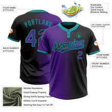 Laden Sie das Bild in den Galerie-Viewer, Uksn Individuelles Schwarz Violett-Petrol Farbverlauf-Mode Zweiknopf Unisex Softball-Trikot
