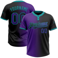 Laden Sie das Bild in den Galerie-Viewer, Uksn Individuelles Schwarz Violett-Petrol Farbverlauf-Mode Zweiknopf Unisex Softball-Trikot

