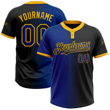 Laden Sie das Bild in den Galerie-Viewer, Uksn Individuelles Schwarz Royalblau-Gold Farbverlauf-Mode Zweiknopf Unisex Softball-Trikot
