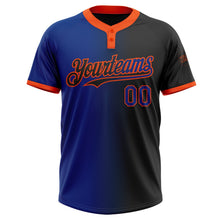 Laden Sie das Bild in den Galerie-Viewer, Uksn Individuelles Schwarz Royalblau-Orange Farbverlauf-Mode Zweiknopf Unisex Softball-Trikot
