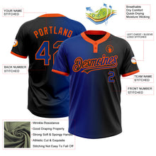 Laden Sie das Bild in den Galerie-Viewer, Uksn Individuelles Schwarz Royalblau-Orange Farbverlauf-Mode Zweiknopf Unisex Softball-Trikot
