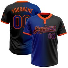 Laden Sie das Bild in den Galerie-Viewer, Uksn Individuelles Schwarz Royalblau-Orange Farbverlauf-Mode Zweiknopf Unisex Softball-Trikot
