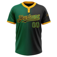 Laden Sie das Bild in den Galerie-Viewer, Uksn Individuelles Schwarz Kelly-Grün-Gold Farbverlauf-Mode Zweiknopf Unisex Softball-Trikot
