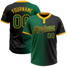 Laden Sie das Bild in den Galerie-Viewer, Uksn Individuelles Schwarz Kelly-Grün-Gold Farbverlauf-Mode Zweiknopf Unisex Softball-Trikot
