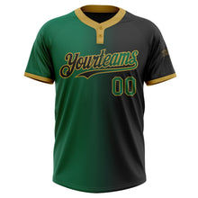 Laden Sie das Bild in den Galerie-Viewer, Uksn Individuelles Schwarz Kelly-Grün-Altgold Farbverlauf-Mode Zweiknopf Unisex Softball-Trikot
