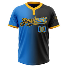 Laden Sie das Bild in den Galerie-Viewer, Uksn Individuelles Schwarz Elektrisch Blau-Gold Farbverlauf-Mode Zweiknopf Unisex Softball-Trikot
