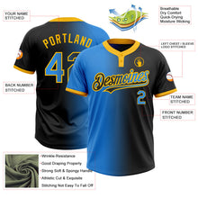 Laden Sie das Bild in den Galerie-Viewer, Uksn Individuelles Schwarz Elektrisch Blau-Gold Farbverlauf-Mode Zweiknopf Unisex Softball-Trikot
