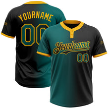Laden Sie das Bild in den Galerie-Viewer, Uksn Individuelles Schwarz Petrol-Gold Farbverlauf-Mode Zweiknopf Unisex Softball-Trikot
