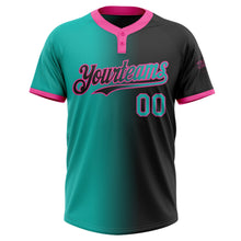 Laden Sie das Bild in den Galerie-Viewer, Uksn Individuelles Schwarz Aqua-Pink Farbverlauf-Mode Zweiknopf Unisex Softball-Trikot
