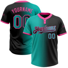 Laden Sie das Bild in den Galerie-Viewer, Uksn Individuelles Schwarz Aqua-Pink Farbverlauf-Mode Zweiknopf Unisex Softball-Trikot
