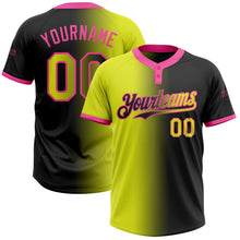 Laden Sie das Bild in den Galerie-Viewer, Uksn Individuelles Schwarz Neongelb-Pink Farbverlauf-Mode Zweiknopf Unisex Softball-Trikot
