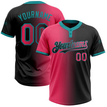 Laden Sie das Bild in den Galerie-Viewer, Uksn Individuelles Schwarz Neonpink-Petrol Farbverlauf-Mode Zweiknopf Unisex Softball-Trikot
