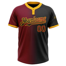 Laden Sie das Bild in den Galerie-Viewer, Uksn Individuelles Schwarz Karmesinrot-Gold Farbverlauf-Mode Zweiknopf Unisex Softball-Trikot
