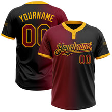 Laden Sie das Bild in den Galerie-Viewer, Uksn Individuelles Schwarz Karmesinrot-Gold Farbverlauf-Mode Zweiknopf Unisex Softball-Trikot
