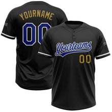 Laden Sie das Bild in den Galerie-Viewer, Uksn Individuelles Schwarz Royalblau-Altgold Zweiknopf Unisex Softball-Trikot
