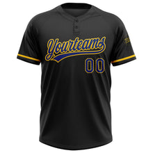 Laden Sie das Bild in den Galerie-Viewer, Uksn Individuelles Schwarz Royalblau-Gelb Zweiknopf Unisex Softball-Trikot
