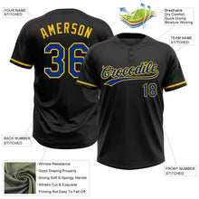 Laden Sie das Bild in den Galerie-Viewer, Uksn Individuelles Schwarz Royalblau-Gelb Zweiknopf Unisex Softball-Trikot

