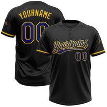 Laden Sie das Bild in den Galerie-Viewer, Uksn Individuelles Schwarz Royalblau-Gelb Zweiknopf Unisex Softball-Trikot
