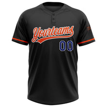 Laden Sie das Bild in den Galerie-Viewer, Uksn Individuelles Schwarz Royalblau-Orange Zweiknopf Unisex Softball-Trikot
