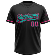 Laden Sie das Bild in den Galerie-Viewer, Uksn Individuelles Schwarz Pink-Aqua Zweiknopf Unisex Softball-Trikot

