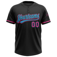 Laden Sie das Bild in den Galerie-Viewer, Uksn Individuelles Schwarz Pink-Himmelblau Zweiknopf Unisex Softball-Trikot
