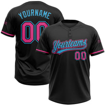 Laden Sie das Bild in den Galerie-Viewer, Uksn Individuelles Schwarz Pink-Himmelblau Zweiknopf Unisex Softball-Trikot
