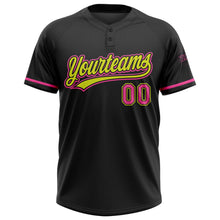 Laden Sie das Bild in den Galerie-Viewer, Uksn Individuelles Schwarz Pink-Neongelb Zweiknopf Unisex Softball-Trikot
