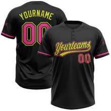 Laden Sie das Bild in den Galerie-Viewer, Uksn Individuelles Schwarz Pink-Neongelb Zweiknopf Unisex Softball-Trikot
