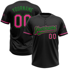 Laden Sie das Bild in den Galerie-Viewer, Uksn Individuelles Schwarz Pink-Grasgrün Zweiknopf Unisex Softball-Trikot
